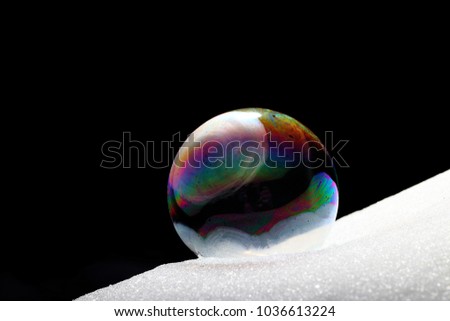 Soap bubbles frozen on the snow