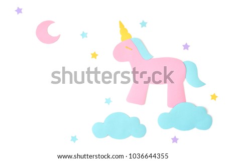 Unicorn paper cut on white background - isolated