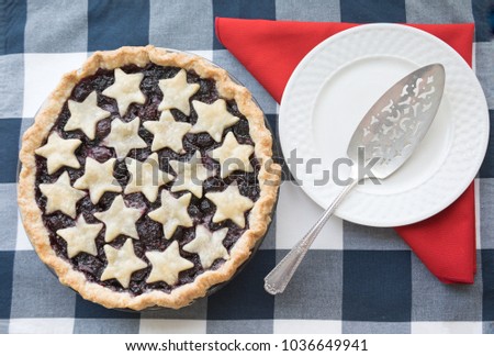 Original photograph of a patriotic star topped pie homemade by me for 4th of July red white and blue