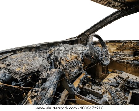 The car was burnt on a white background.