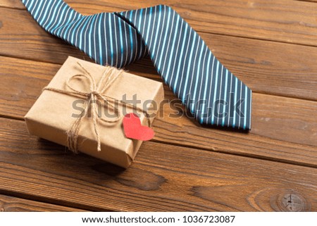 Happy Father's Day. tie on the wooden table