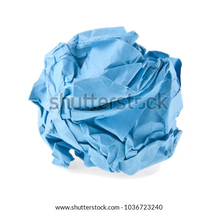 blue wrinkled paper isolated on white background