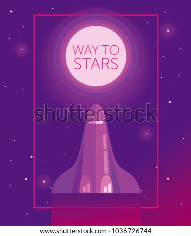 banner for way to stars with space shuttle going to the moon, can be used for cosmic party or for space exploratioin program, vector illustration