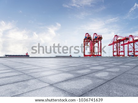 with empty tile floor on foreground,China. Royalty-Free Stock Photo #1036741639