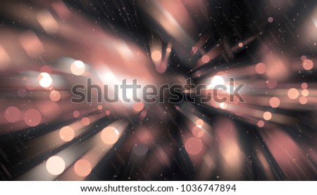 Abstract pink bokeh circles on a black background. Glamour illustration with particles and rays.
