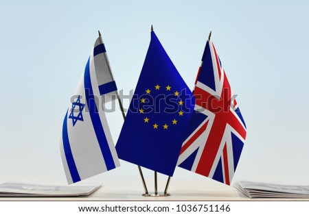 Flags of Israel European Union and Great Britain