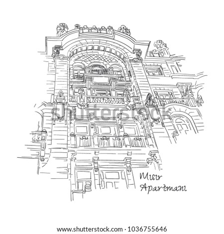 Misir Apartment / Misir Apartmani, built in 1910, historical building on the Istiklal Avenue in the Beyoglu district of Istanbul, Turkey, vector illustration eps10