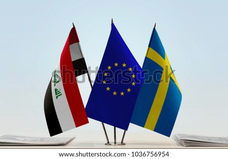 Flags of Iraq European Union and Sweden