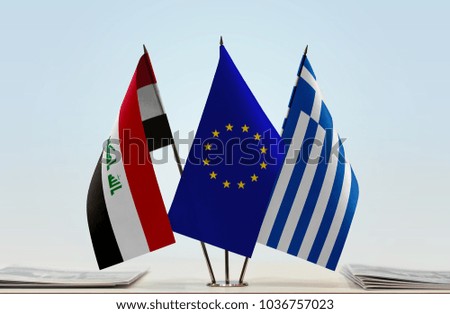 Flags of Iraq European Union and Greece