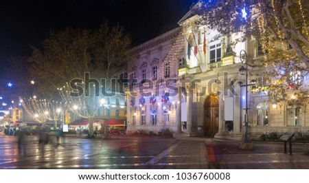 New Year's illumination  streets of Avignon at evening, France