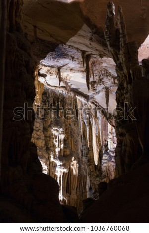 Image of cave Grotte des Demoiselles illuminated inside, France

