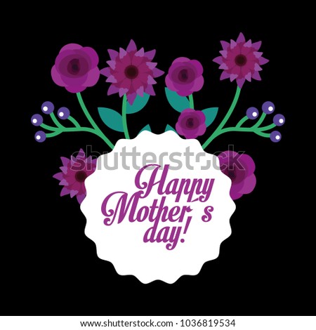 violet flowers decoration ornament round label happy mothers day