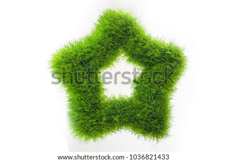 Green grass star banners. Design shape isolated on natural pattern background.