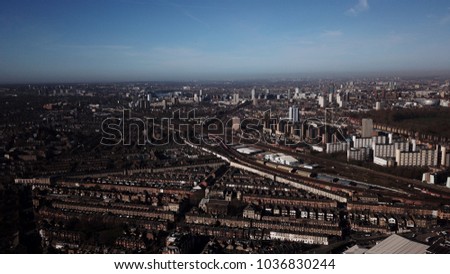 Aerial image of Wandsworth and Battersea in South West London, England.