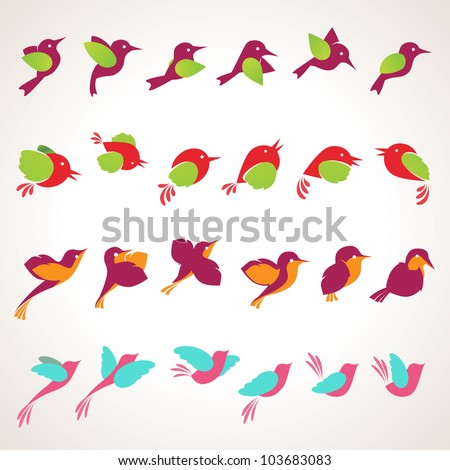 Set of different vector birds icons