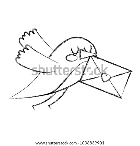 sweet bird with envelope message in beak cartoon image