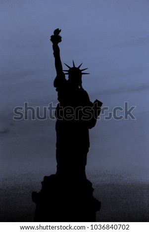 
Statue of Liberty seen from the front as a shadow