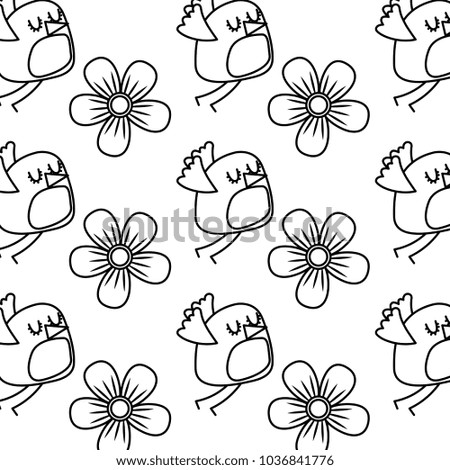 cute flying bird and flowers decoration pattern