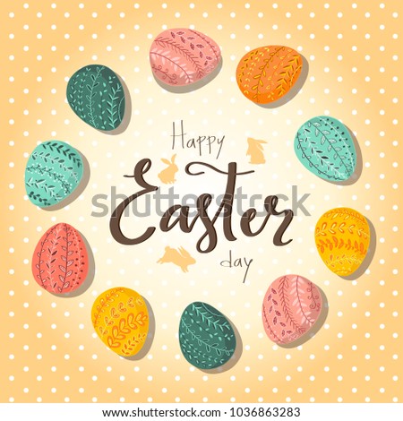 Greeting retro card happy Easter.Hand-drawn vector illustration