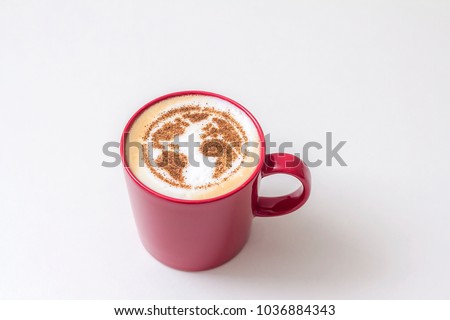 day of the earth red cappuccino cup with a drawing of the planet earth on milk foam Royalty-Free Stock Photo #1036884343