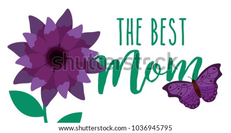 purple flower and butterfly the best mom banner
