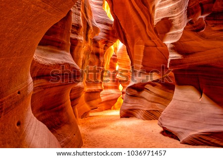 Antelope Canyon lights and rocks arizona usa Royalty-Free Stock Photo #1036971457