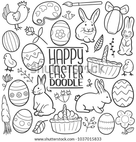 Happy Easter Traditional Doodle Icons Sketch Hand Made Design Vector