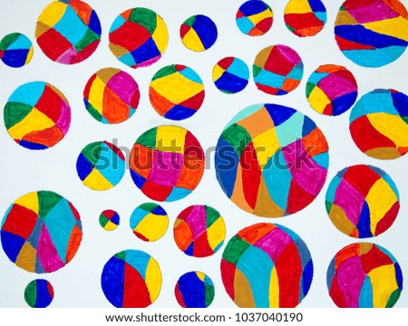 Abstract mosaic circles on white wood panel background