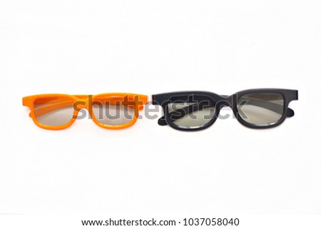 3d glasses in orange and black frames on a white background
