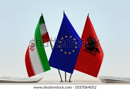 Flags of Iran European Union and Albania