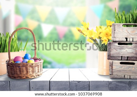 Table background of easter time and free space for your decoration. 