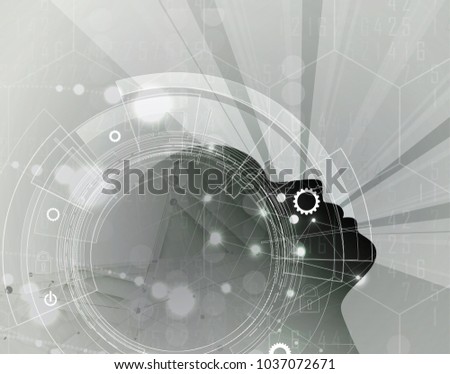 Artificial intelligence with human face. Technology web background. Virtual concept