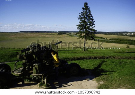 Belarus Republic landscape. Historical exhibition of military machines 