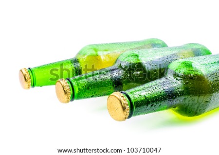 Sweaty bottle of beer. Isolated on white background