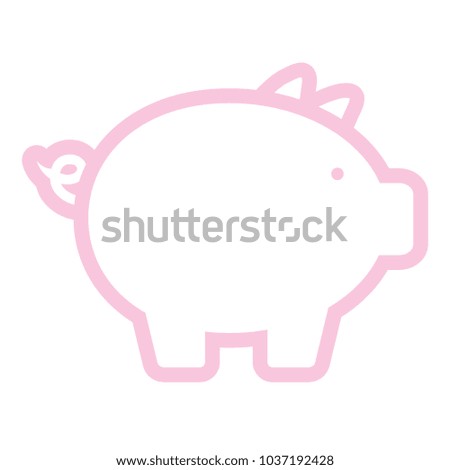 Flat line pink piggy bank over white background vector illustration