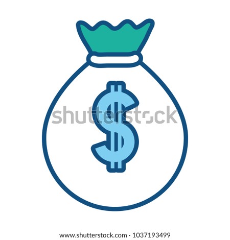 Teal and blue money bag over white background vector illustration