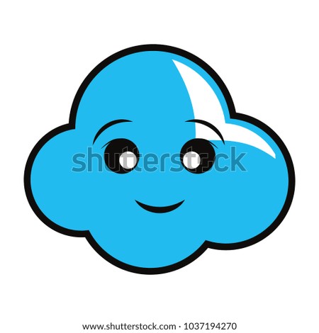 Kawaii blue cloud with face over white background vector illustration