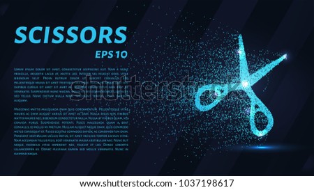 The scissors of the particles. The scissors consists of small circles and dots. Vector illustration