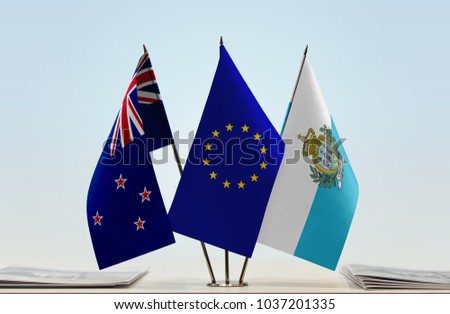 Flags of New Zealand European Union and San Marino