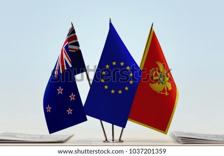 Flags of New Zealand European Union and Montenegro