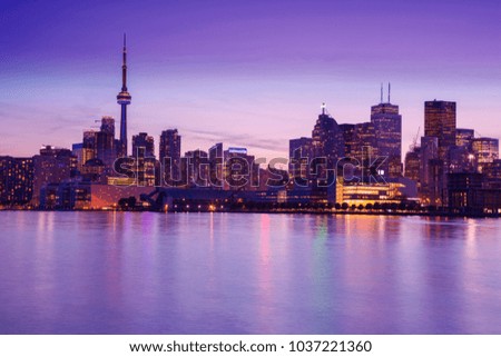 Toronto's night skyline, one of the best views from Cherry Street, Toronto, Ontario, Canada. 