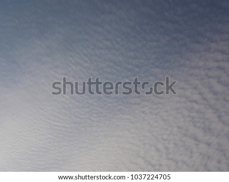 Fluffy white clouds on the evening blue sky