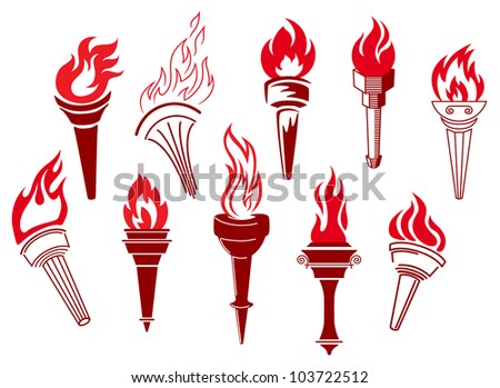 Flaming retro torches isolated on white background, such logo. Jpeg version also available in gallery