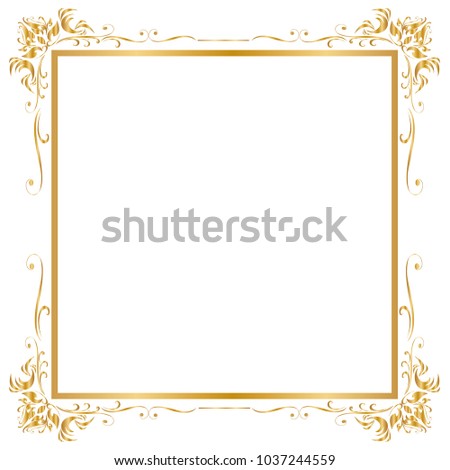 Decorative frame and border, Square, Golden frame on white background, Vector illustration