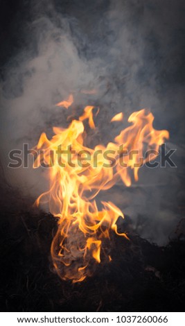 Blurred flame fire and smog on dark background
