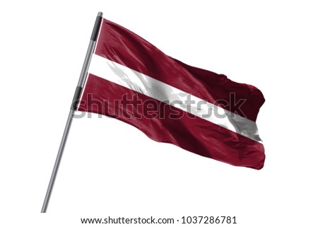Latvia Flag waving against white background stock image