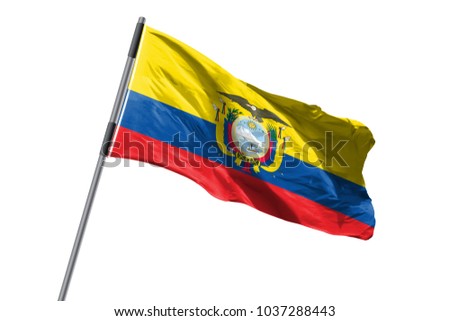 Ecuador Flag waving against white background stock image