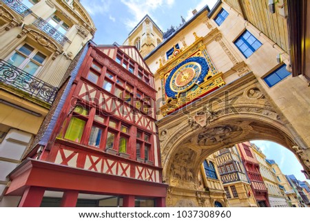 Great-clock street Rouen, France Royalty-Free Stock Photo #1037308960