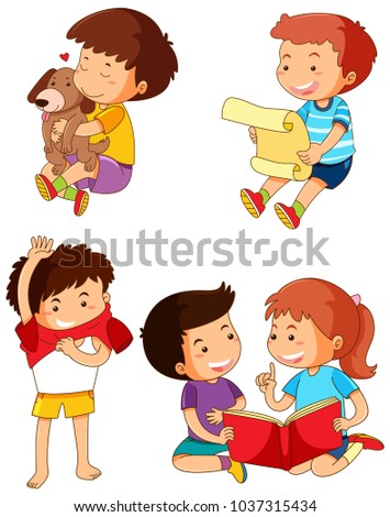 Boys in different actions illustration