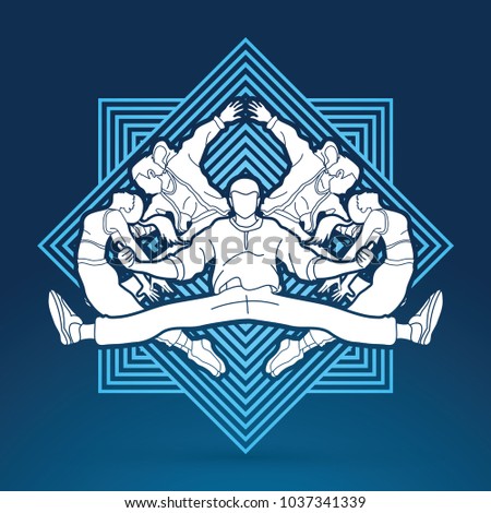 Group of people dancing, Hip hop, Street Dance, B Boy mix composition designed on line square background graphic vector.